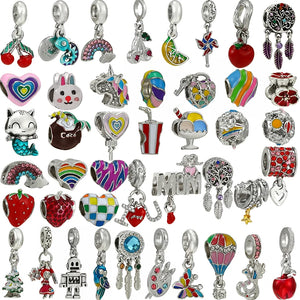 10Pcs Rainbow Feather Fruit Charms Beads Pendant DIY Jewelry Making