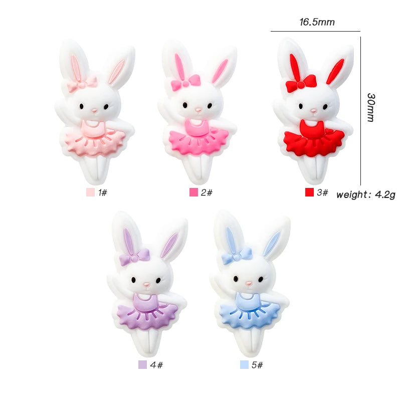 10Pcs BPA-Free Silicone Ballet Rabbit Beads for Jewelry Making
