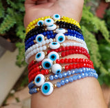 10Pcs Boho Evil Eye Bracelet Colorful Crystal Beaded Summer Gift