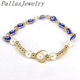 10Pcs Shell Pearl Bracelet, Heart Hollow Bracelets, Elastic Charm Gift