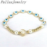 10Pcs Shell Pearl Bracelet, Heart Hollow Bracelets, Elastic Charm Gift