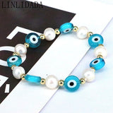 10Pcs Freshwater Pearl Beaded Bracelet, Colorful Glass Eye Charm Stackable Gift