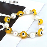 10Pcs Freshwater Pearl Beaded Bracelet, Colorful Glass Eye Charm Stackable Gift