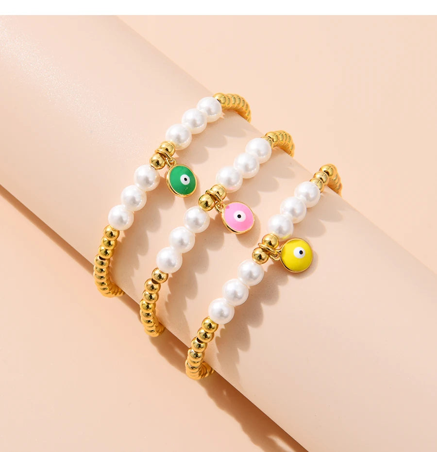10Pcs Pearls Statement Bracelet Bead Adjustable Chain Bangle Jewelry Gift