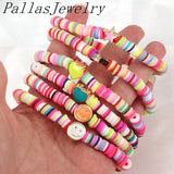 10Pcs Polymer Clay Beaded Bracelets for Women Enamel Smiley Heart