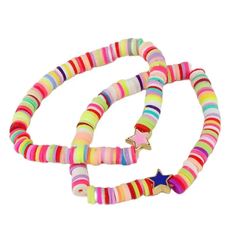 10Pcs Polymer Clay Beaded Bracelets for Women Enamel Smiley Heart