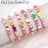 10Pcs Polymer Clay Beaded Bracelets for Women Enamel Smiley Heart