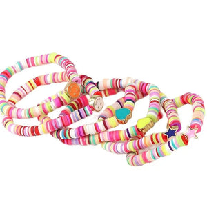 10Pcs Polymer Clay Beaded Bracelets for Women Enamel Smiley Heart