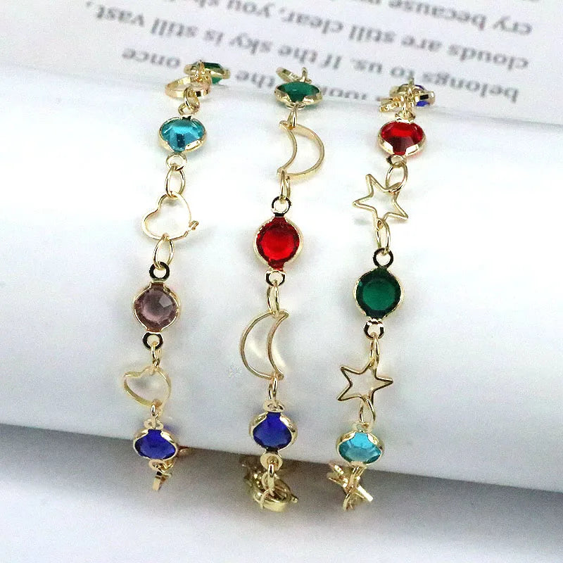 10Pcs Colorful Cz Crystal Bracelet Adjustable Star Moon Heart Bracelets