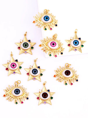 10Pcs Lucky Eye Charm Pendant, CZ Paved Religours, Necklace Bracelet Accessories