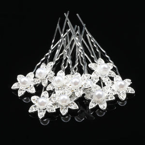 10Pcs Flower Pearl Bridal Hairpins Clips Crystal Barrette Hair Styling Tools