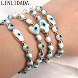 10Pcs Evil Eyes Beaded Charm Stretch Bracelets Lucky Heart Oval For Women Men