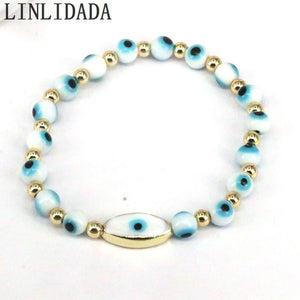 10Pcs Evil Eyes Beaded Charm Stretch Bracelets Lucky Heart Oval For Women Men