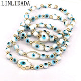10Pcs Evil Eyes Beaded Charm Stretch Bracelets Lucky Heart Oval For Women Men