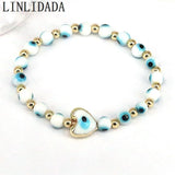 10Pcs Evil Eyes Beaded Charm Stretch Bracelets Lucky Heart Oval For Women Men