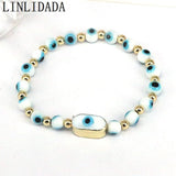 10Pcs Evil Eyes Beaded Charm Stretch Bracelets Lucky Heart Oval For Women Men
