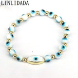 10Pcs Evil Eyes Beaded Charm Stretch Bracelets Lucky Heart Oval For Women Men