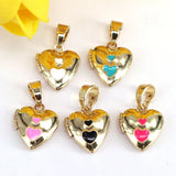 10Pcs Enamel Heart Locket Pendants - Vintage Charms Findings