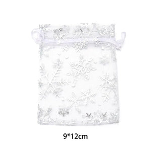 10Pcs Silver Snowflake Organza Bags Christmas Wedding Party DIY Charm