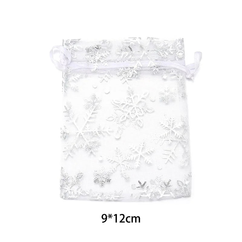 10Pcs Silver Snowflake Organza Bags Christmas Wedding Party DIY Charm