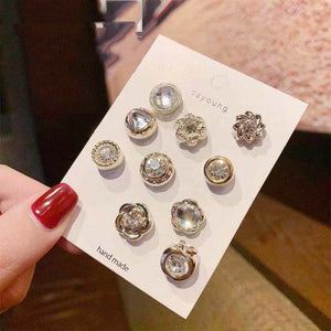 10Pcs Mini Enamel Pearl Neckline Lapel Pins Rhinestone Brooch Jewelry Sets