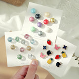 10Pcs Mini Enamel Pearl Neckline Lapel Pins Rhinestone Brooch Jewelry Sets
