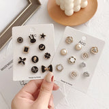 10Pcs Mini Enamel Pearl Neckline Lapel Pins Rhinestone Brooch Jewelry Sets