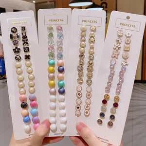 10Pcs Mini Enamel Pearl Neckline Lapel Pins Rhinestone Brooch Jewelry Sets