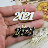 10Pcs/Pack Year Enamel Metal Charms Letter Year Pendants Charm Jewelry Making