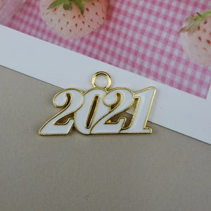 10Pcs/Pack Year Enamel Metal Charms Letter Year Pendants Charm Jewelry Making