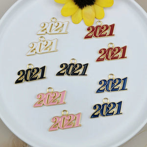 10Pcs/Pack Year Enamel Metal Charms Letter Year Pendants Charm Jewelry Making