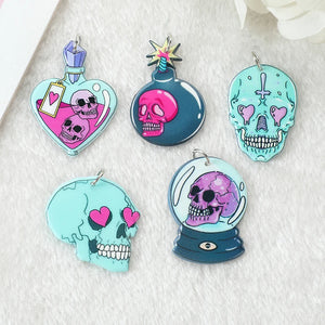 10Pcs Pastel Goth Halloween Charms - Skull Potion Acrylic Jewlery Findings