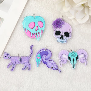 10Pcs Pastel Goth Snake Cat Skull Charms Acrylic Pendant For DIY Making