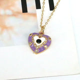10Pcs Heart Zircon Enamel Pendant Chain Necklace Handmade Jewelry