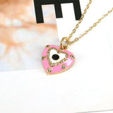 10Pcs Heart Zircon Enamel Pendant Chain Necklace Handmade Jewelry