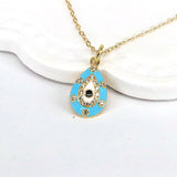 10Pcs Pink Enamel Water Drop Eye Crystal Charms Necklace For Women