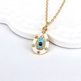 10Pcs Pink Enamel Water Drop Eye Crystal Charms Necklace For Women