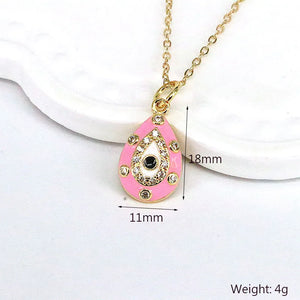 10Pcs Pink Enamel Water Drop Eye Crystal Charms Necklace For Women