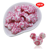 10Pcs Pink Leopard Print Mouse Silicone Beads Focal Cat Pen For Jewelry Making