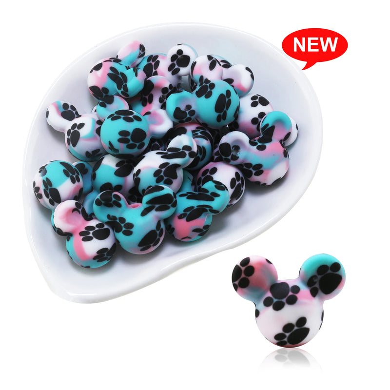 10Pcs Pink Leopard Print Mouse Silicone Beads Focal Cat Pen For Jewelry Making