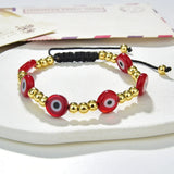 10Pcs Lampwork Beaded Eye Bracelet Brass Plated Adjustable Rope Braided