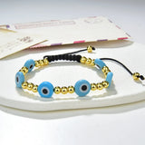 10Pcs Lampwork Beaded Eye Bracelet Brass Plated Adjustable Rope Braided
