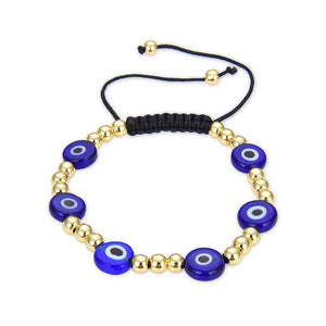 10Pcs Lampwork Beaded Eye Bracelet Brass Plated Adjustable Rope Braided