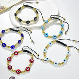 10Pcs Lampwork Beaded Eye Bracelet Brass Plated Adjustable Rope Braided