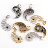 10Pcs Silver CZ Micro Pave Yin Yang Pendants Necklace DIY Craft