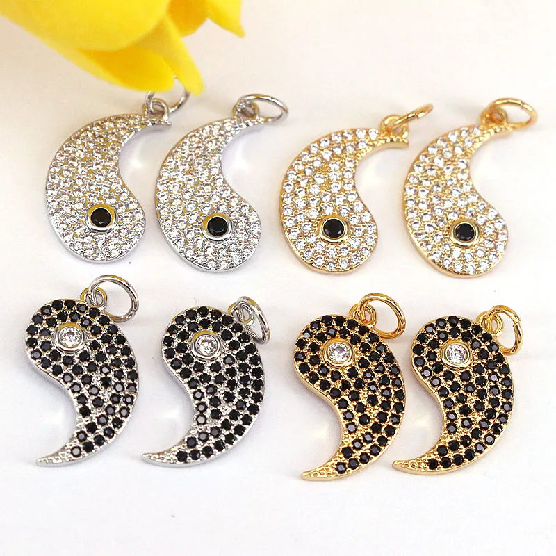 10Pcs Silver CZ Micro Pave Yin Yang Pendants Necklace DIY Craft