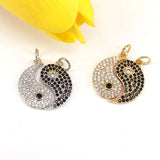 10Pcs Silver CZ Micro Pave Yin Yang Pendants Necklace DIY Craft