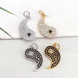 10Pcs Silver CZ Micro Pave Yin Yang Pendants Necklace DIY Craft