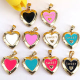 10Pcs Sweet Enamel Heart Locket Charms, Necklace Jewelry Accessories