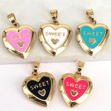 10Pcs Sweet Enamel Heart Locket Charms, Necklace Jewelry Accessories